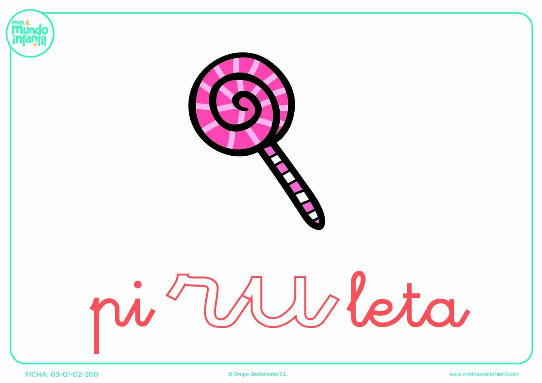 Colorear la sílaba RU de piruleta en minúsculas