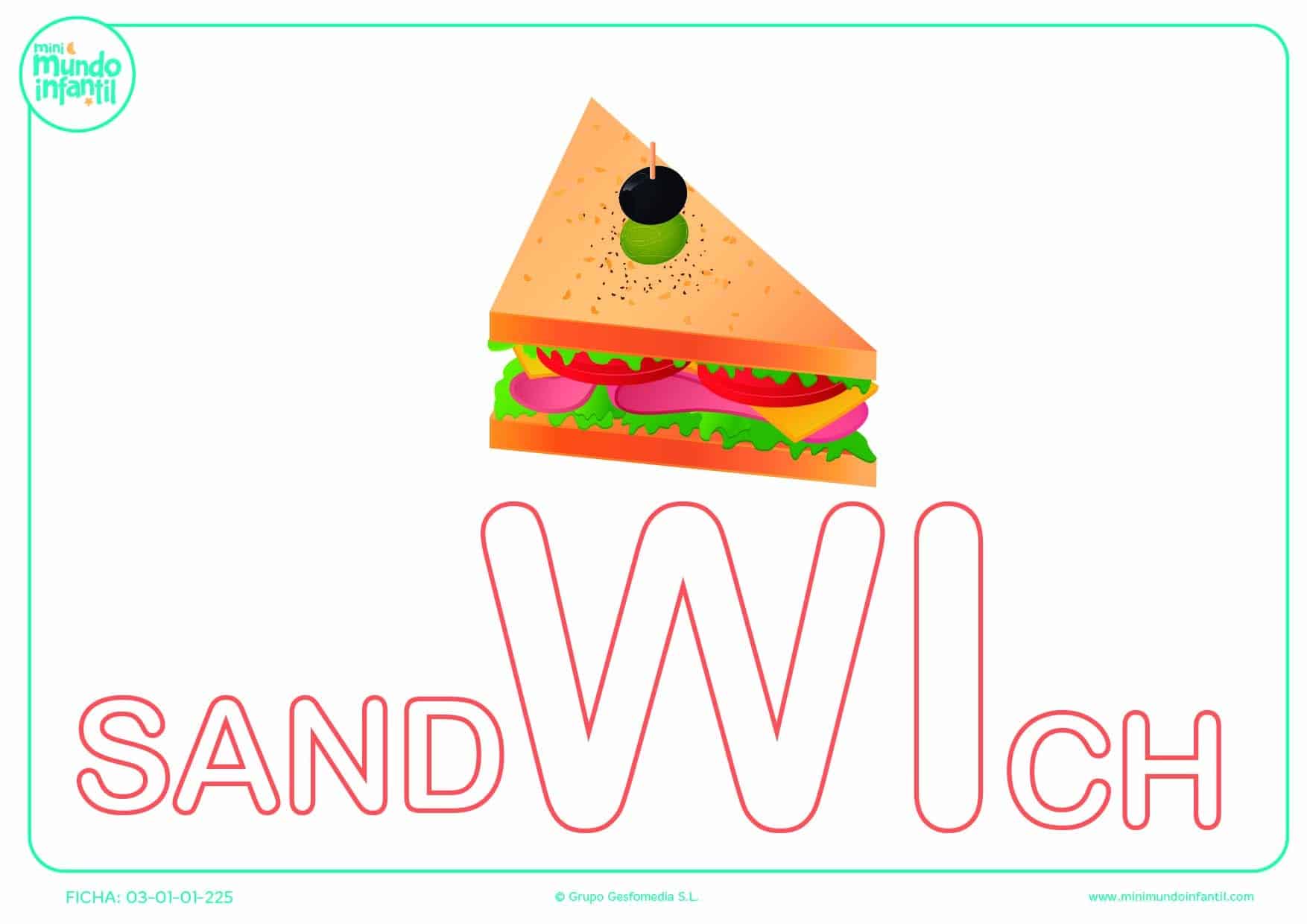 Colorear la sílaba WI de sandwich en mayúsculas
