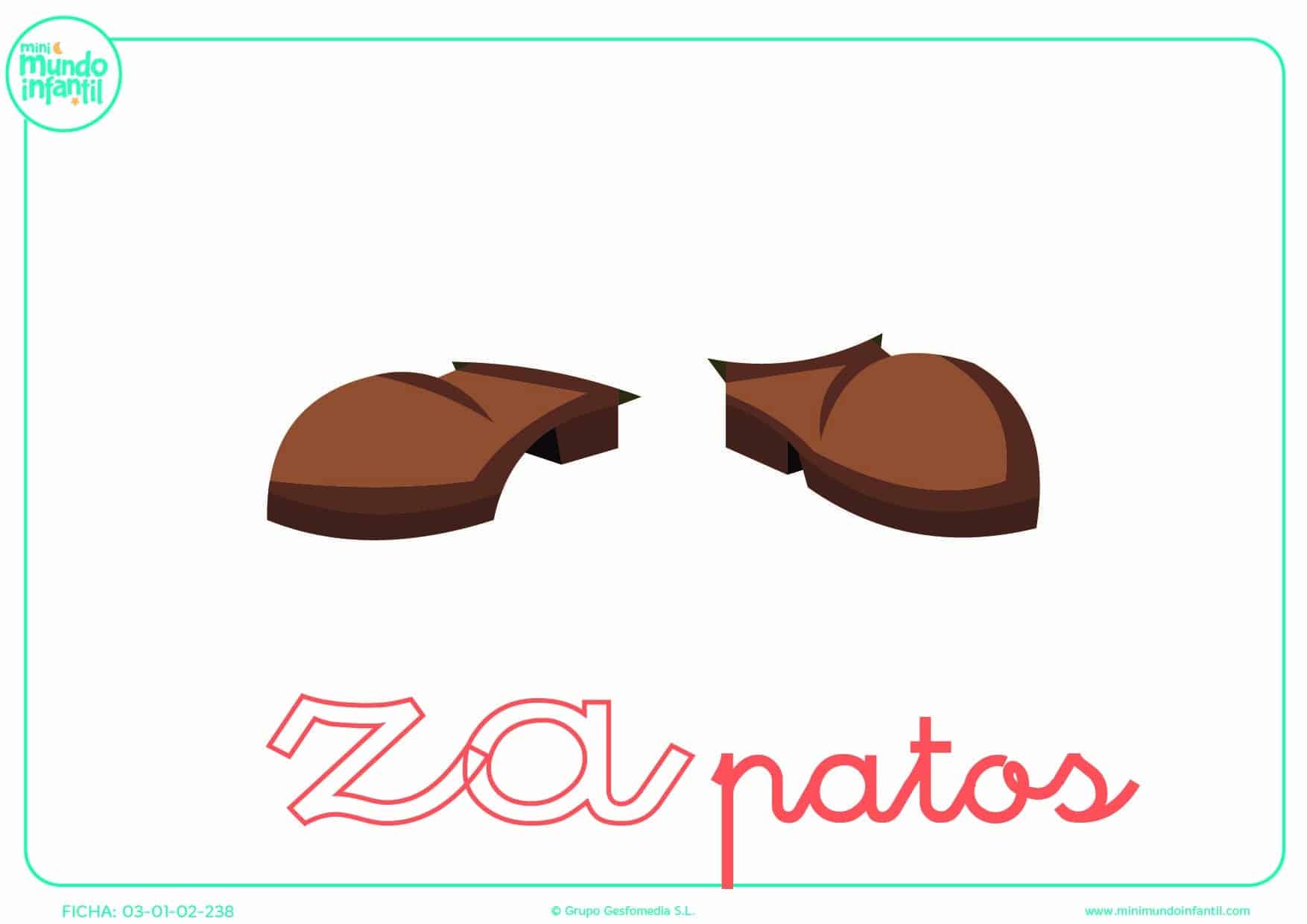 Colorear la sílaba ZA de zapatos en minúsculas