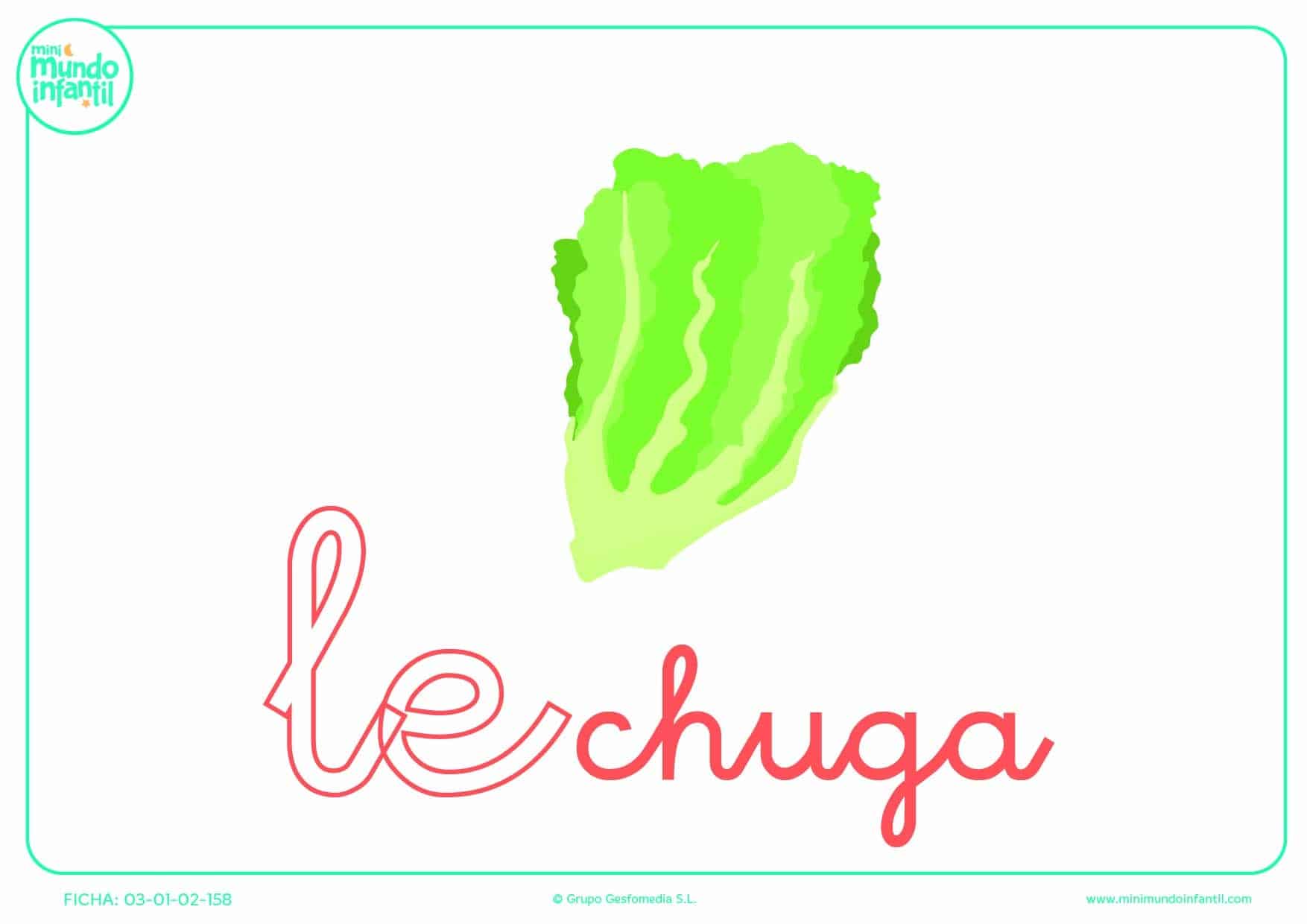Completar la sílaba LE minúscula de lechuga