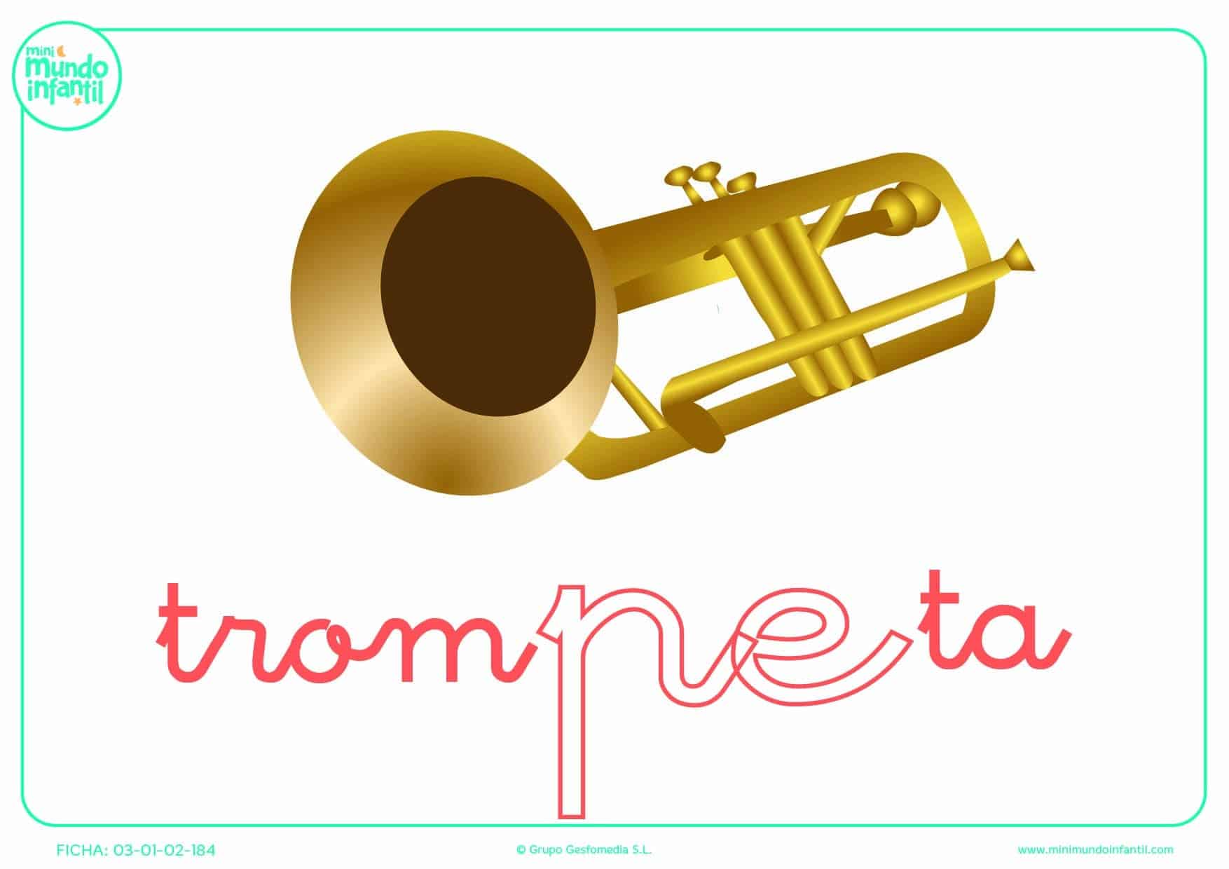 Completar la sílaba PE de trompeta en minúsculas
