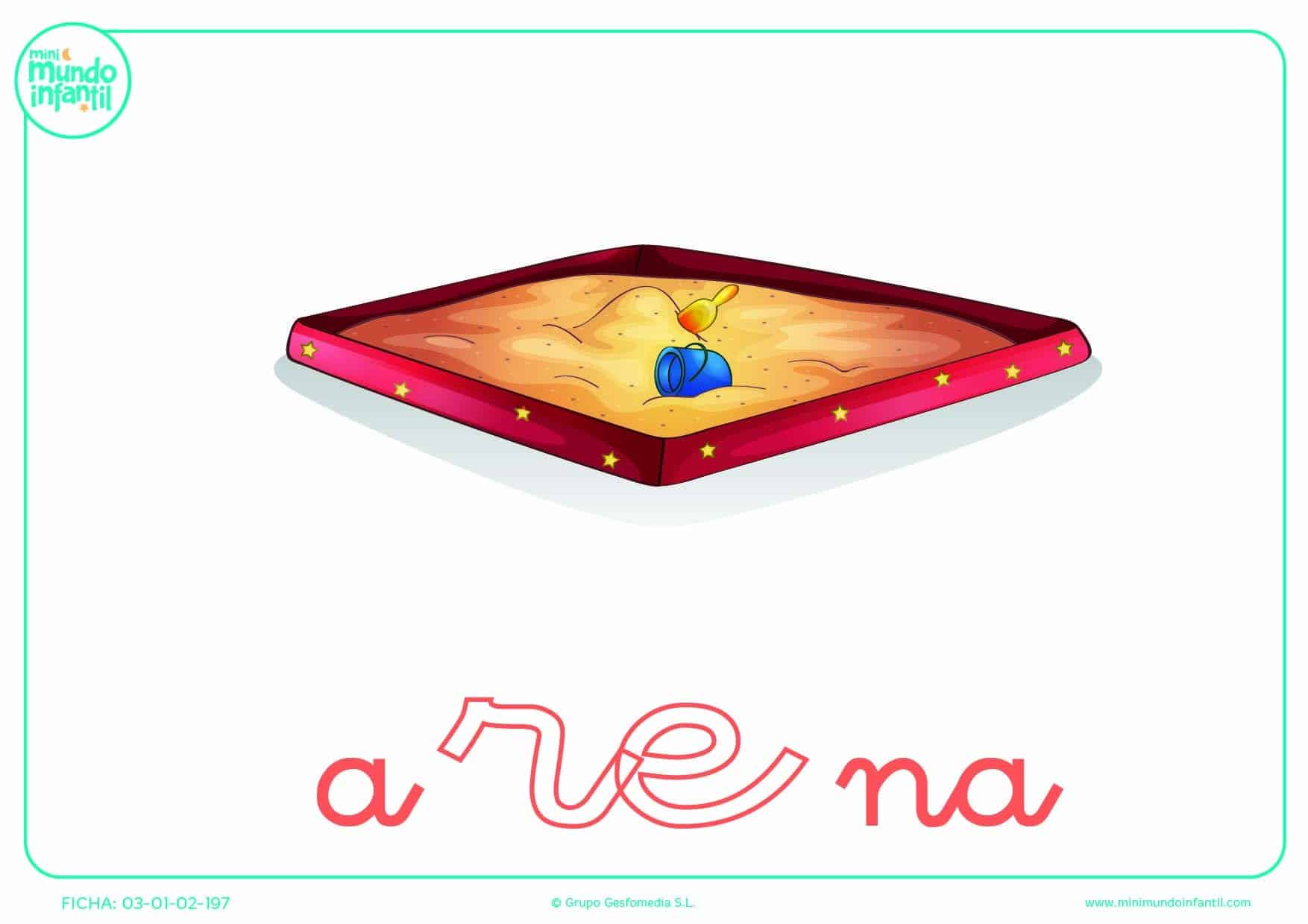 Completar la sílaba RE de arena en minúsculas