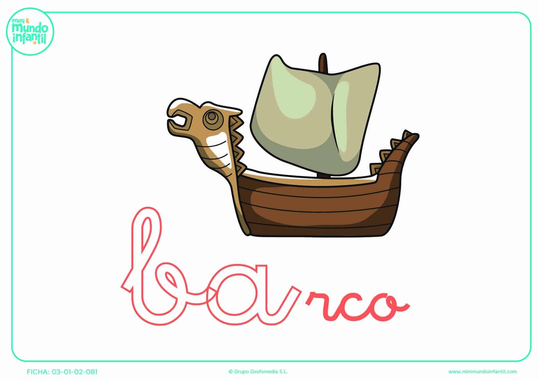 Colorear la sílaba BA minúscula de barco