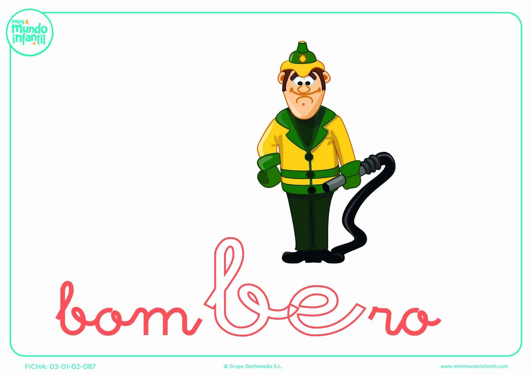 Sílaba BE minúscula de bombero para rellenar