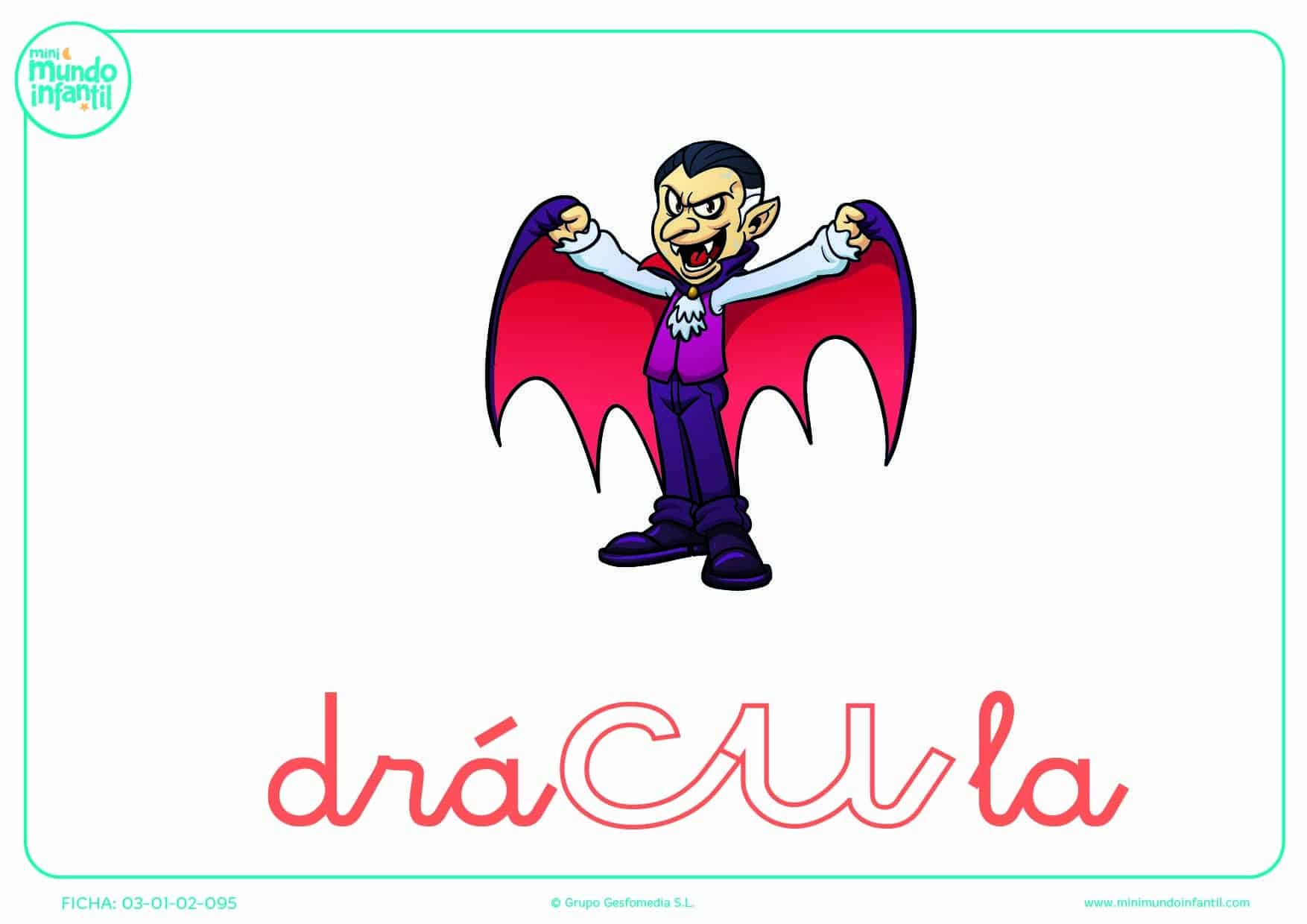 Sílaba CU minúscula de drácula para pintar