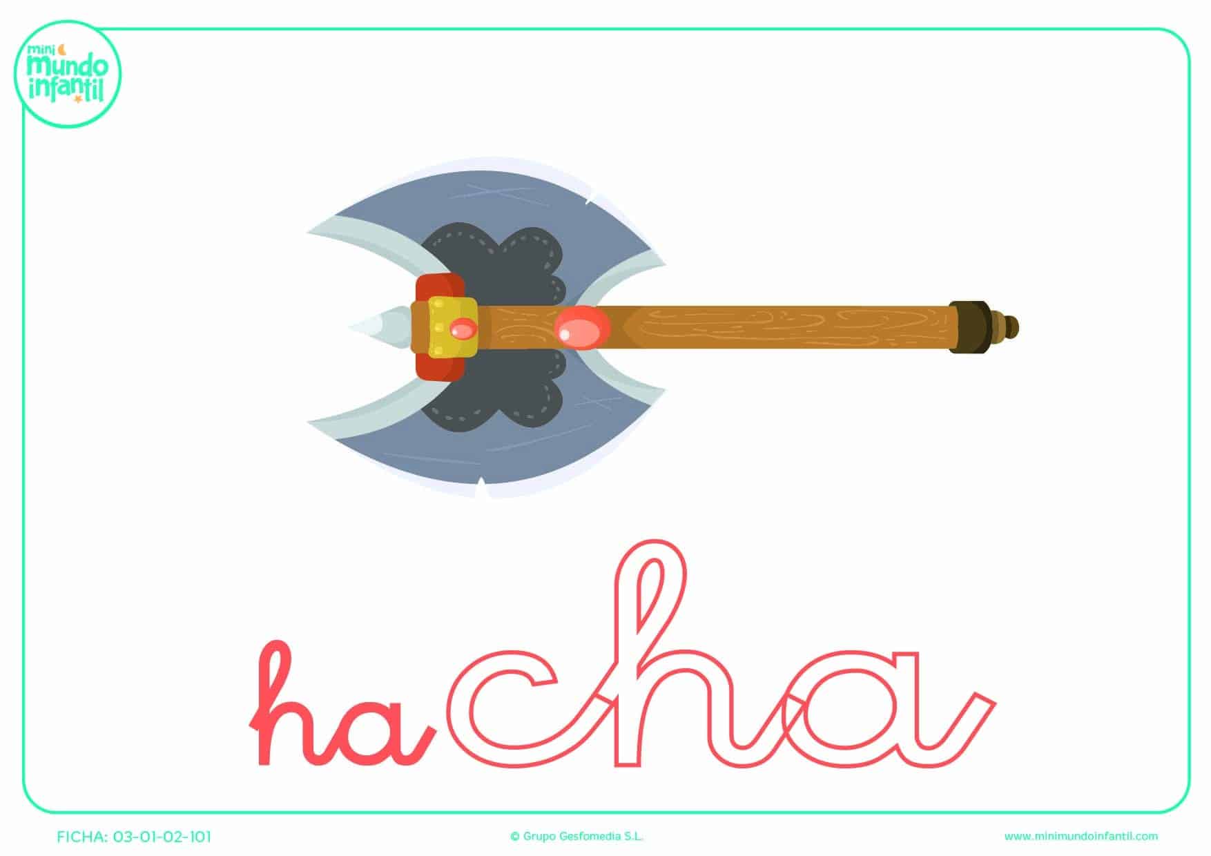 Sílaba CHA minúscula de hacha para colorear