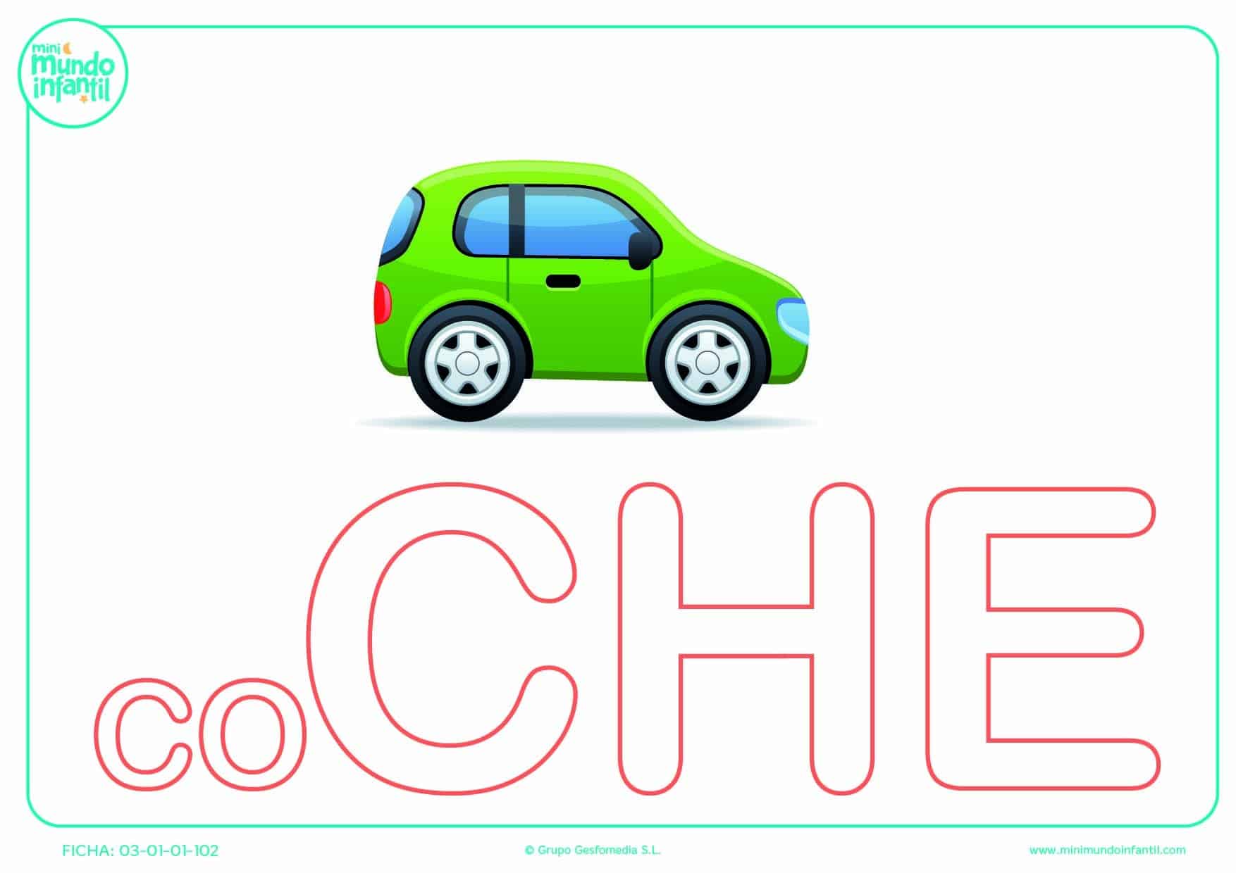 Sílaba CHE mayúscula de coche para colorear