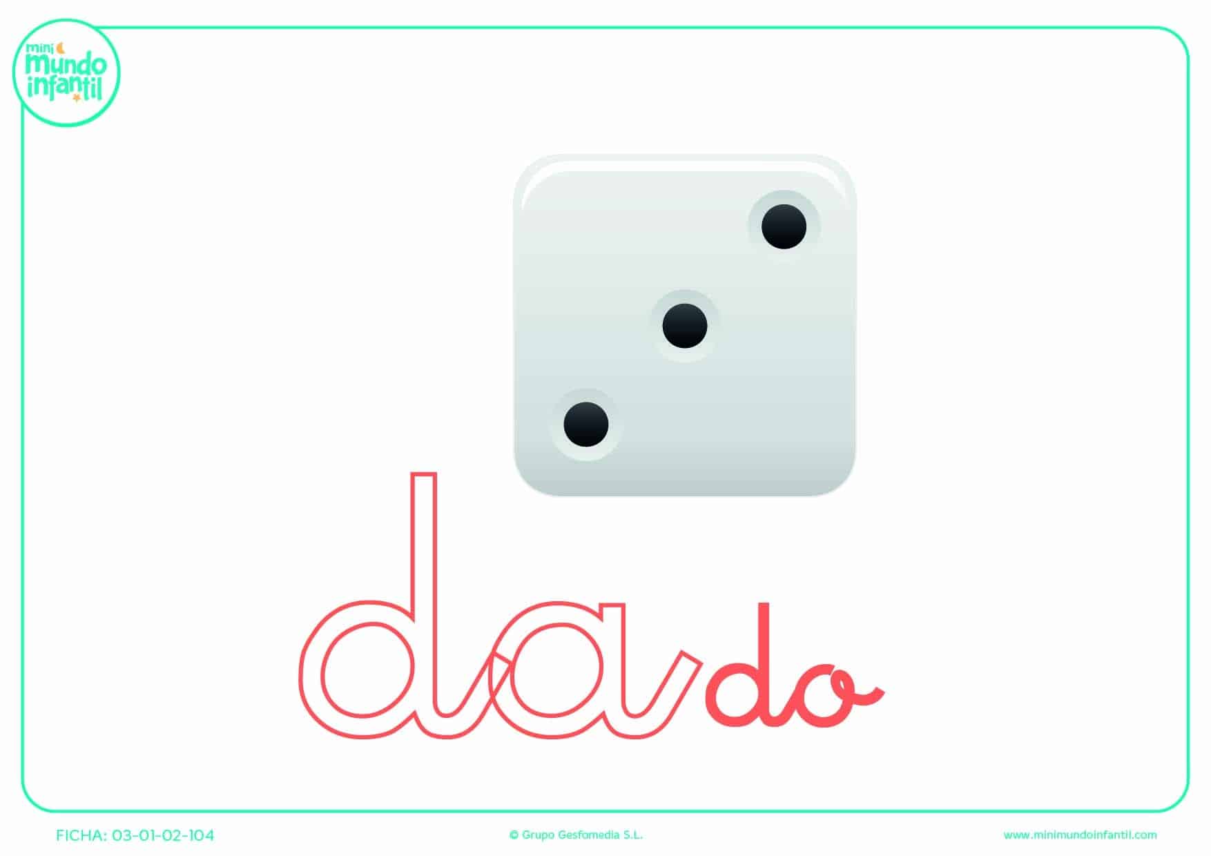 Sílaba DA de dado en minúsculas para colorear