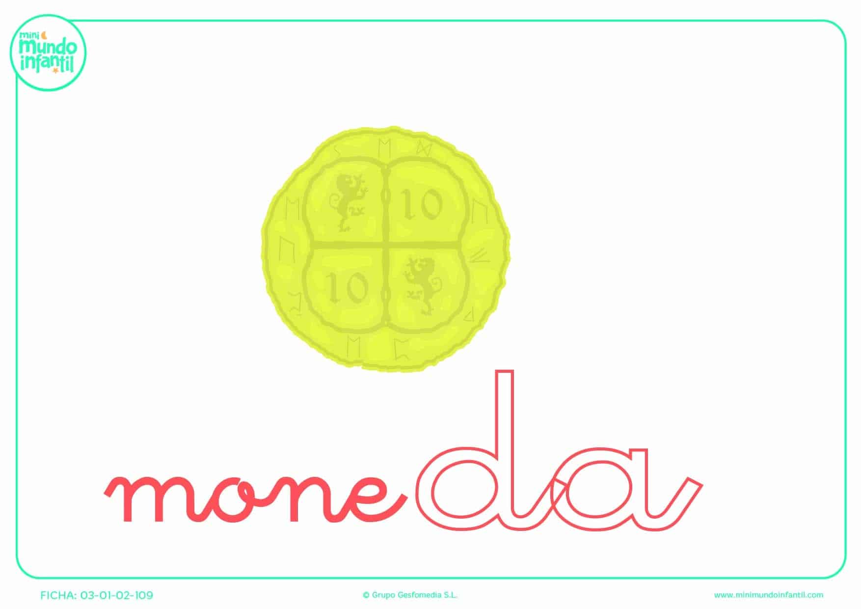 Colorear a la sílaba DA de moneda en minúsculas