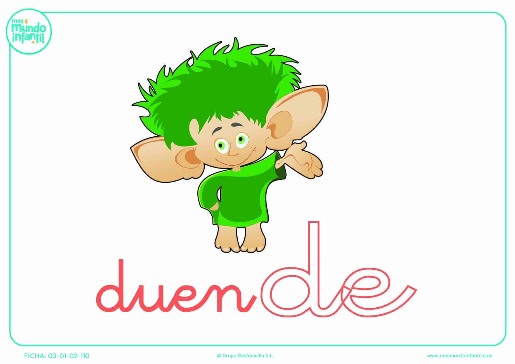 Poner color la sílaba DE de duende en minúsculas