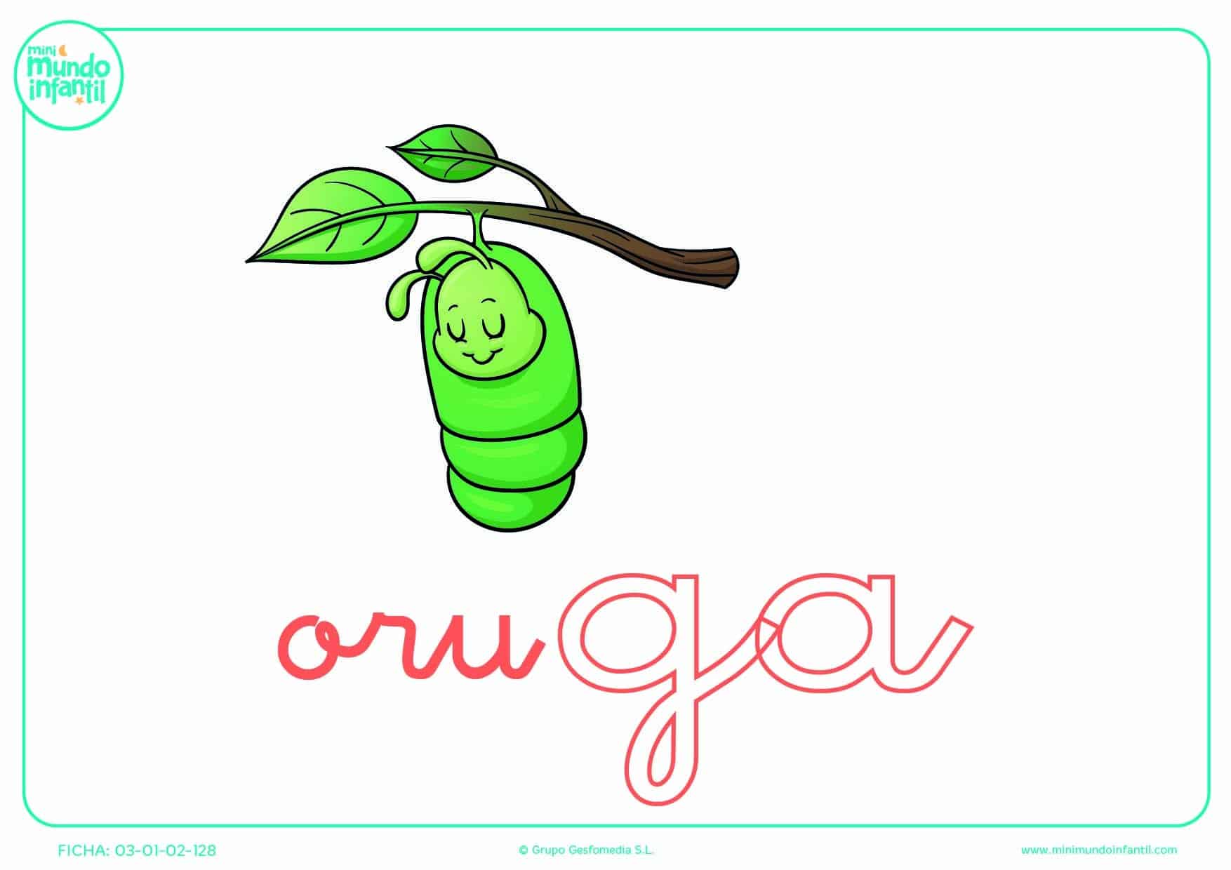 Colorear a la sílaba GA minúscula de oruga