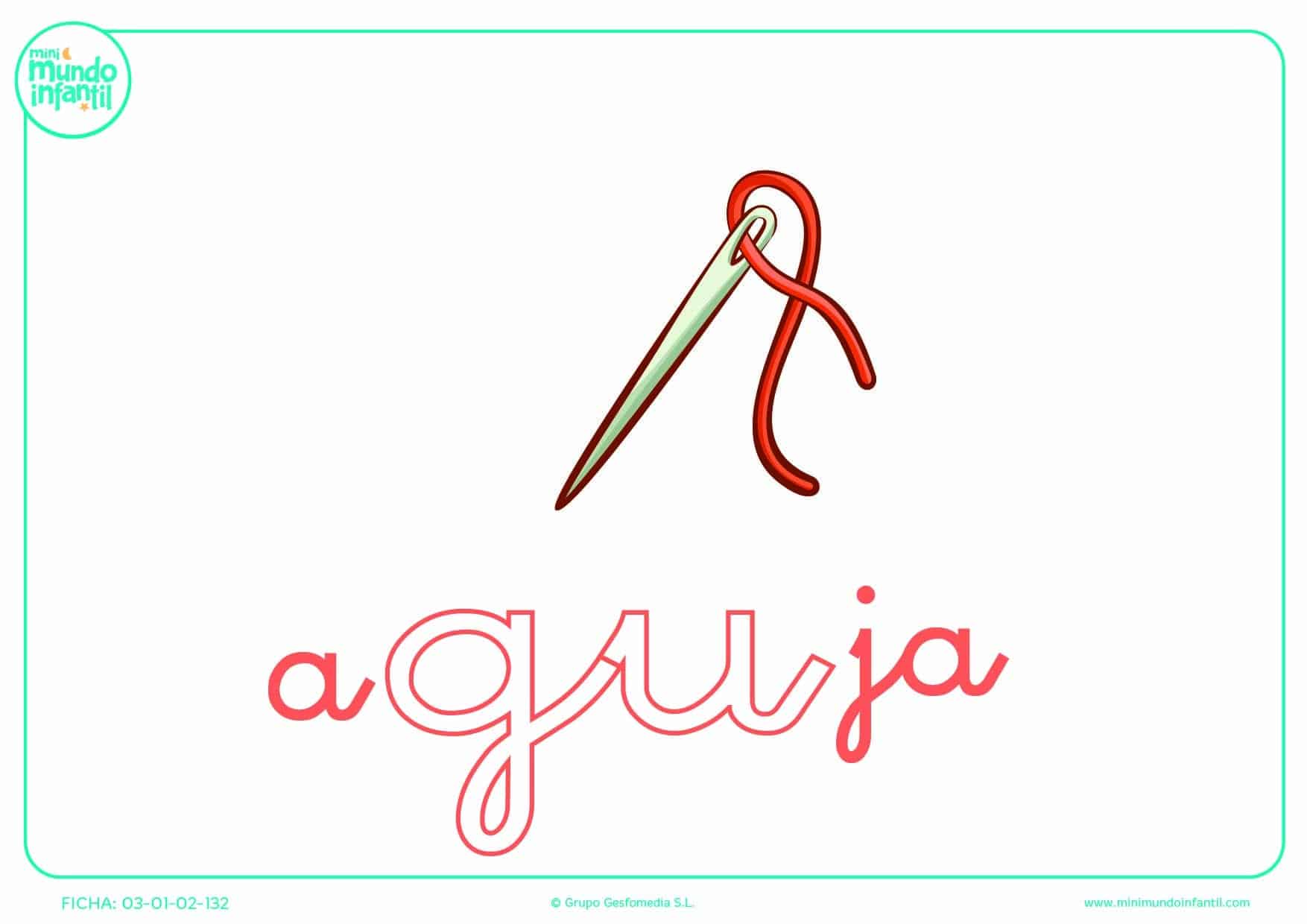 Pintar la sílaba GU minúscula de aguja
