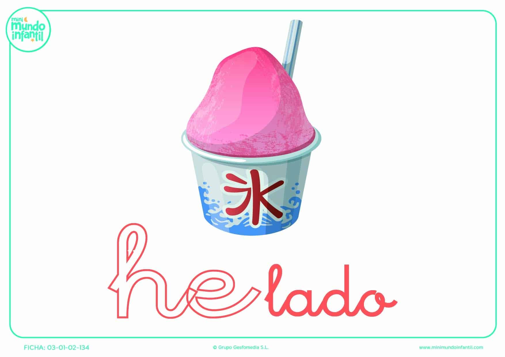 Completar la sílaba HE de helado en minúsculas