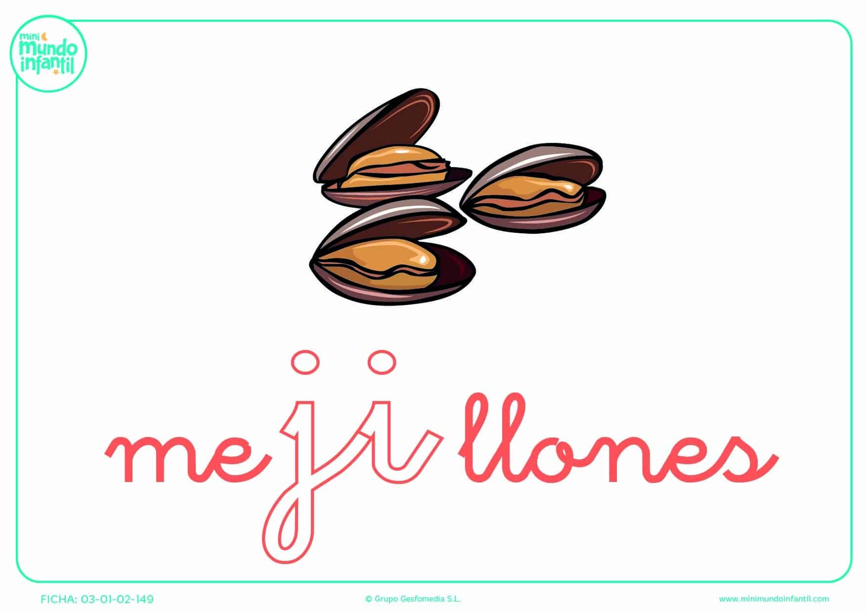 Completar la sílaba JI minúsculas de mejillones