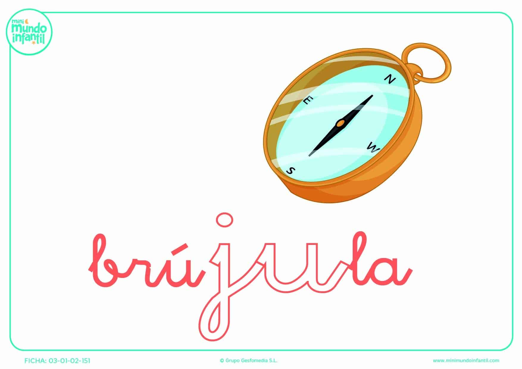Pintar la sílaba JU minúscula de brújula