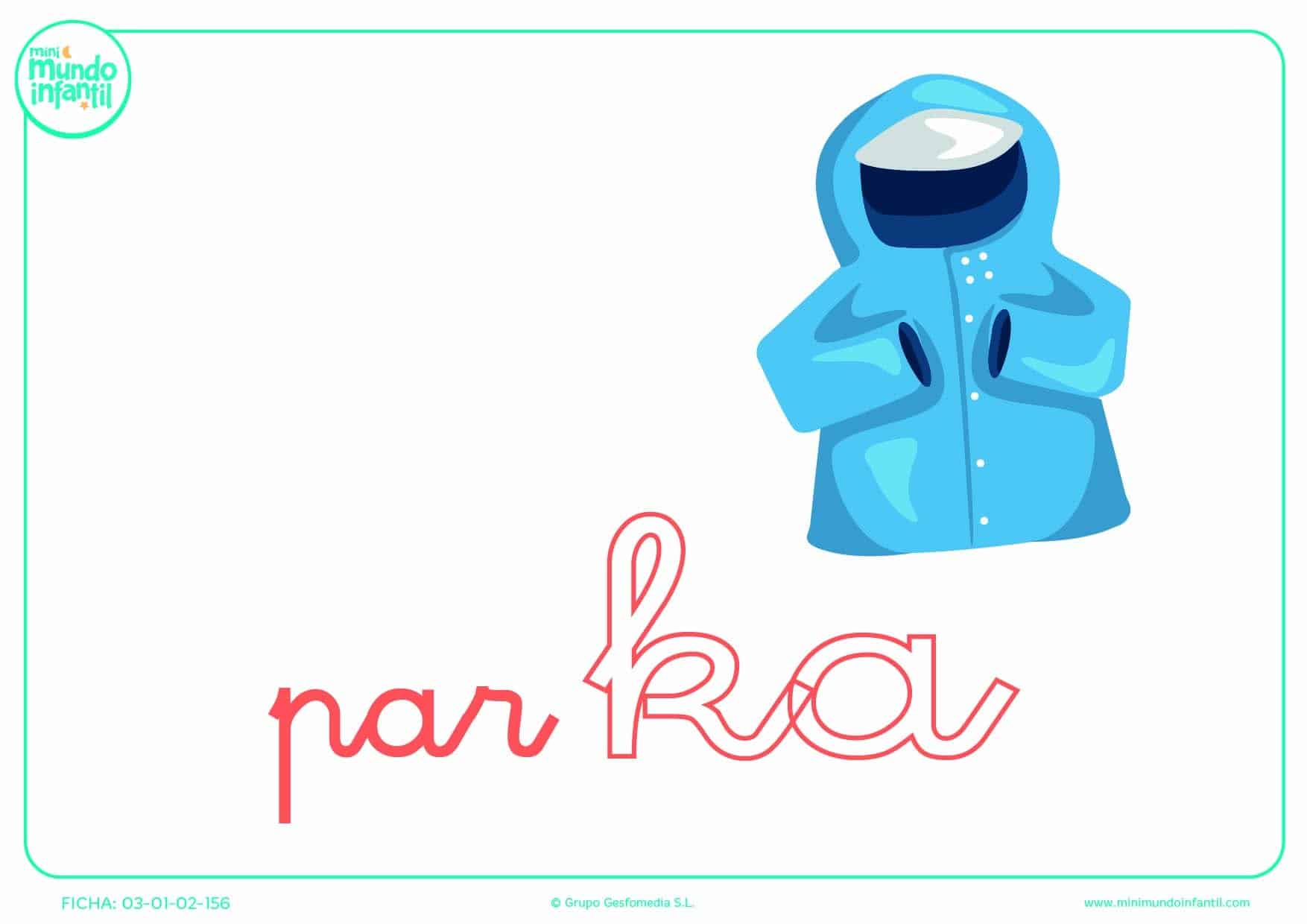 Pintar la sílaba KA en minúsculas de parka