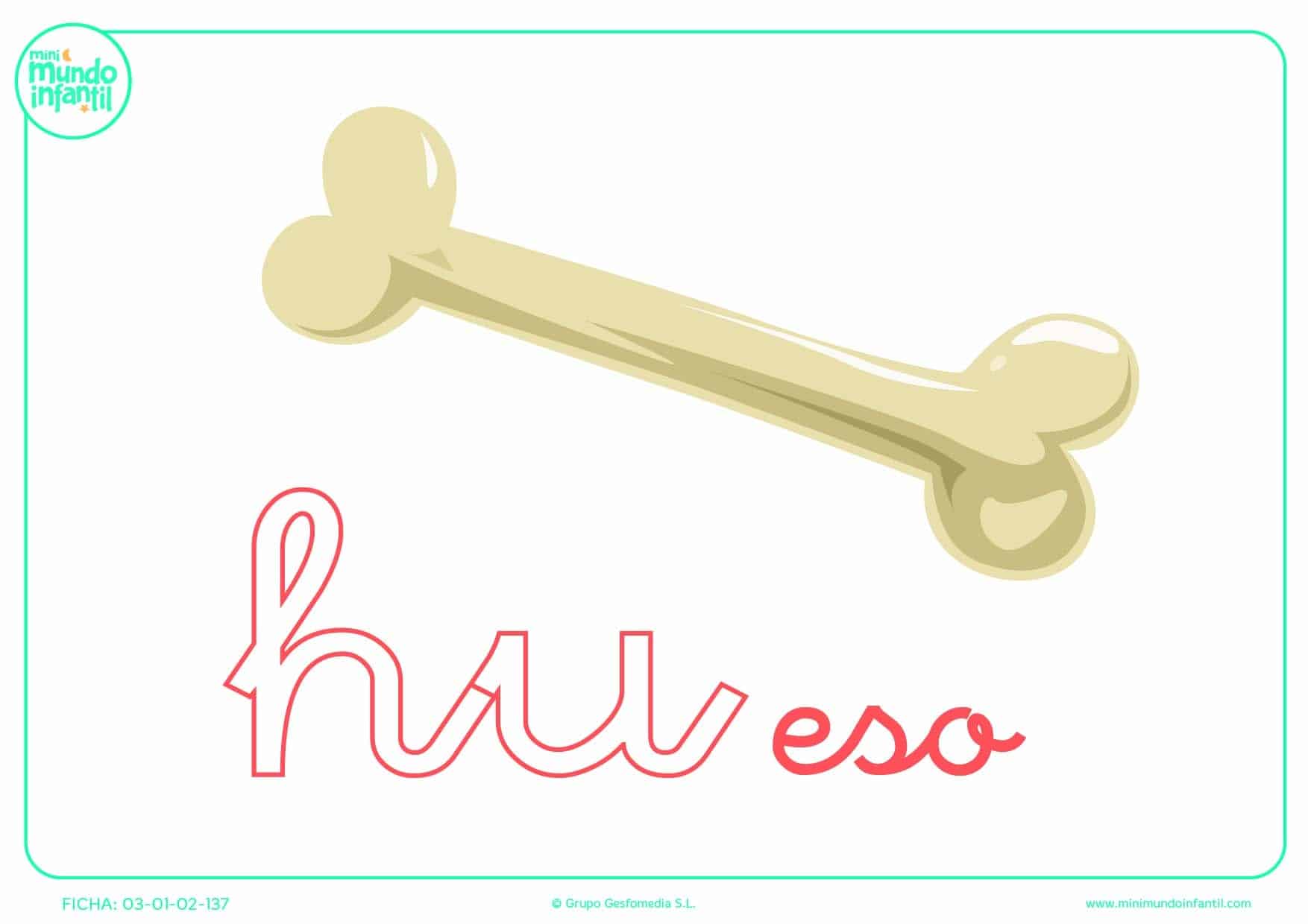 Pintar la sílaba HU de hueso en minúsculas