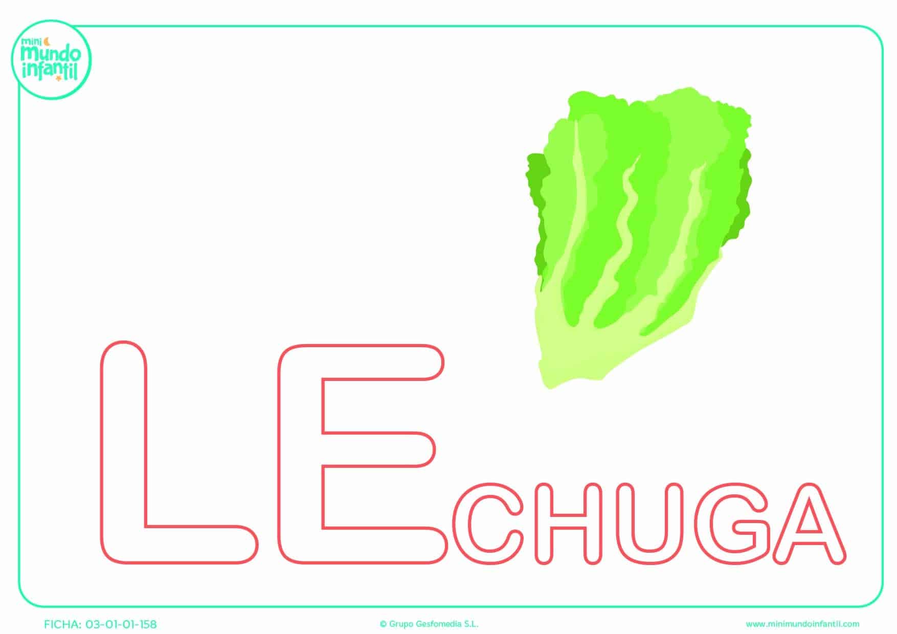 Colorear la sílaba LE mayúscula de lechuga