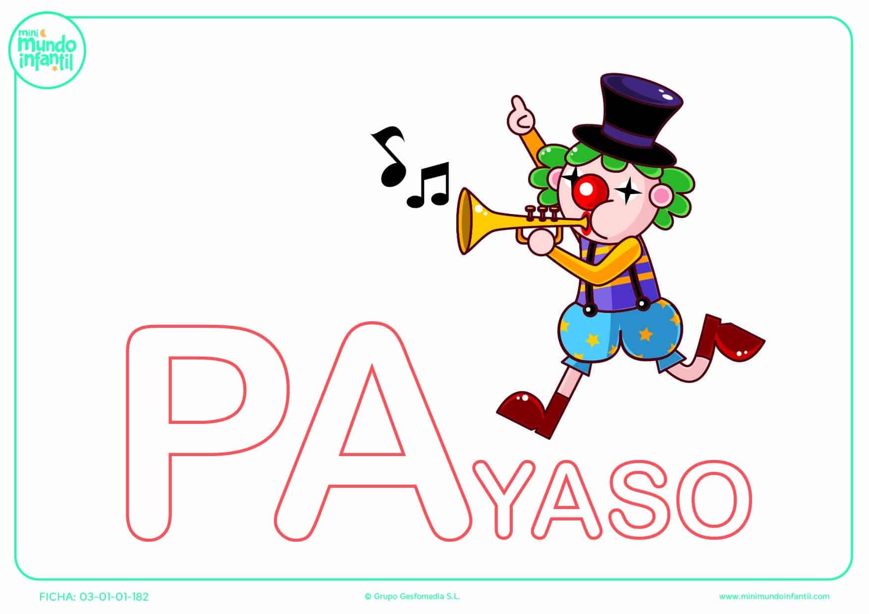 Sílaba PA mayúscula de payaso para colorear