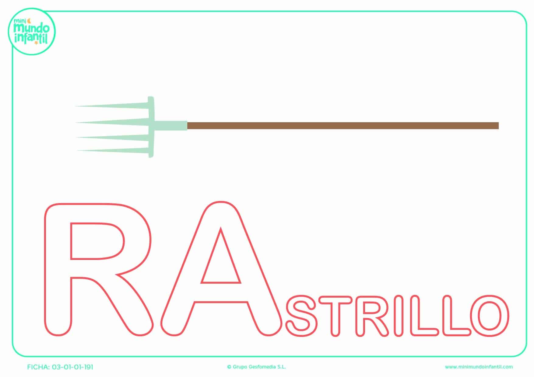 Sílaba RA mayúscula de rastrillo para colorear