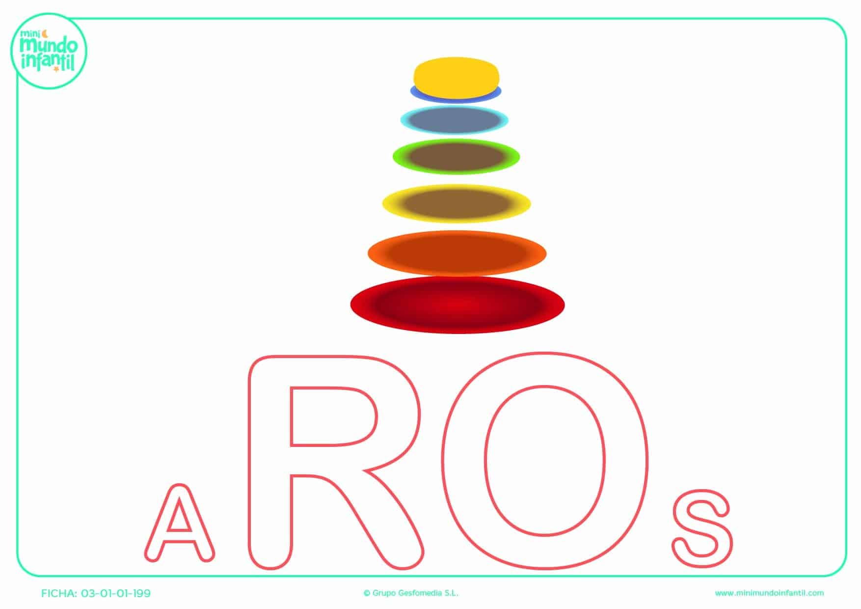 Colorear la sílaba RO de aros en mayúsculas