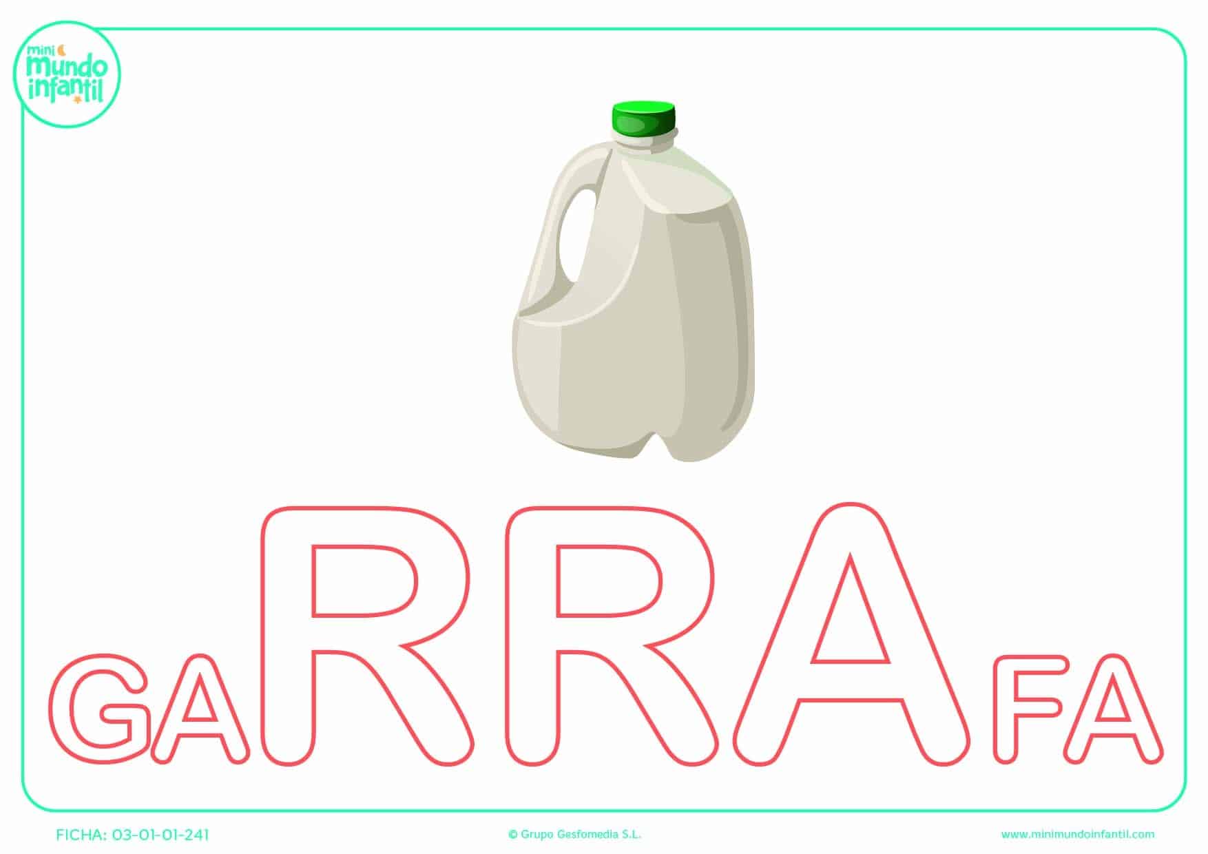 Sílaba RRA de garrafa en mayúsculas para colorear
