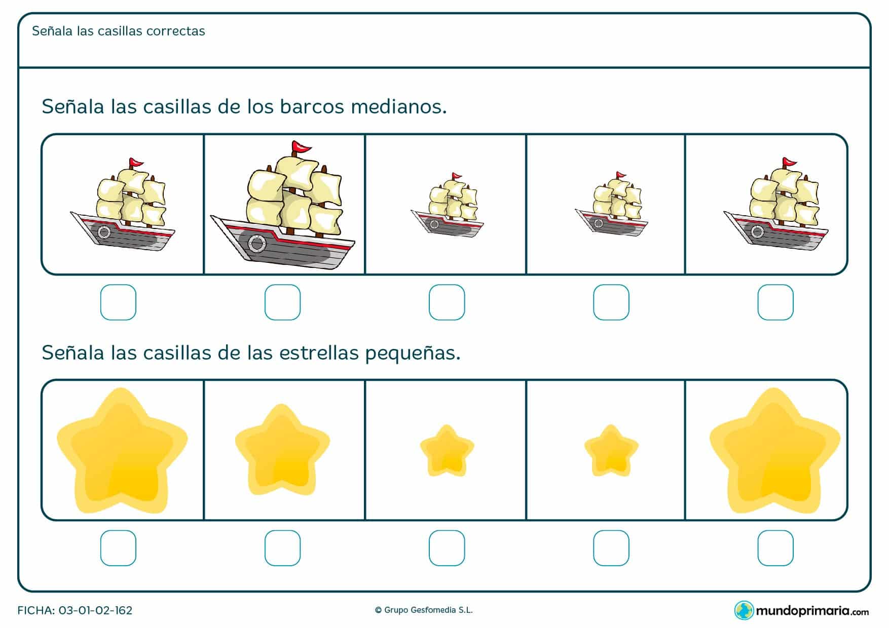 ¿Qué estrellas son más pequeñas? ¿Qué barcos son los medianos? Compara las imágenes y señala las respuestas.