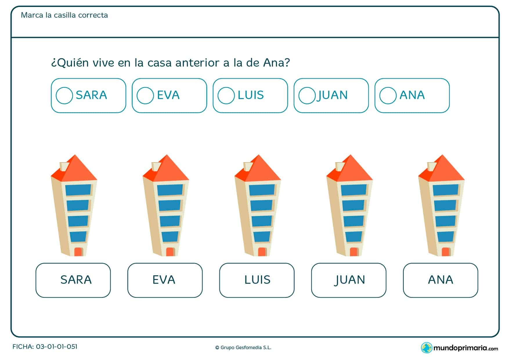 Señala en la casilla correspondiente quién es el personaje que vive en la casa de antes de Ana.