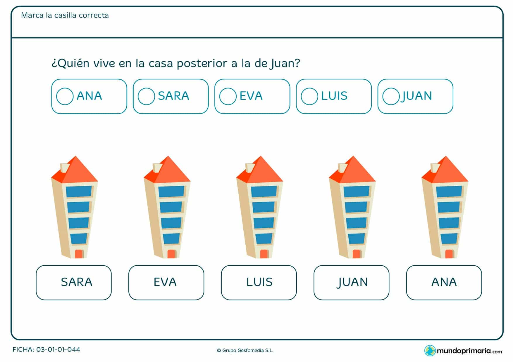 Aprende las posiciones de los habitantes y edificios de esta pequeña comunidad para acertrar con la respuesta.