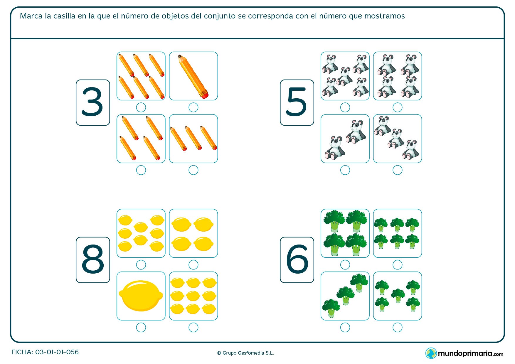 Ficha de identificar el dibujo que se corresponda con el número que se muestra.