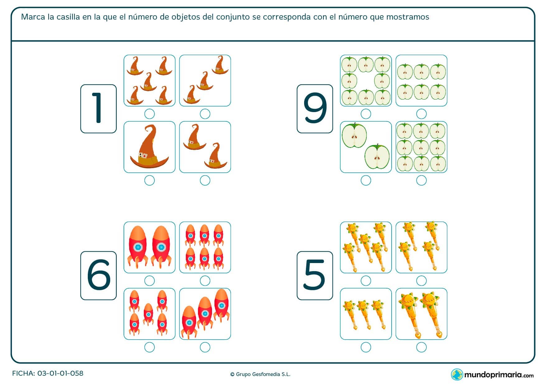 Demuestra tu habilidad de seleccionar el conjunto de dibujos que es similar al número que se muestra.