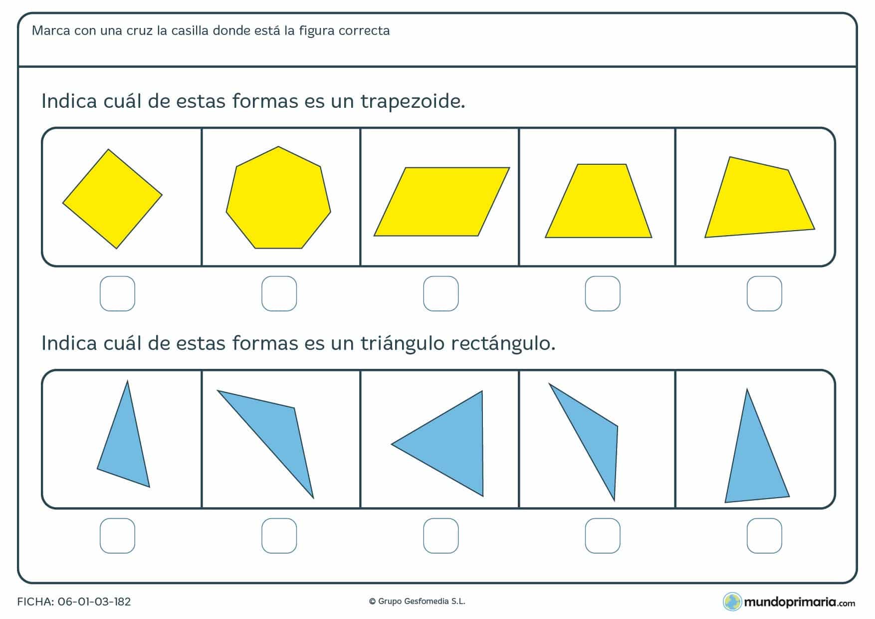 Ficha de marcar con una cruz la casilla correcta para primaria