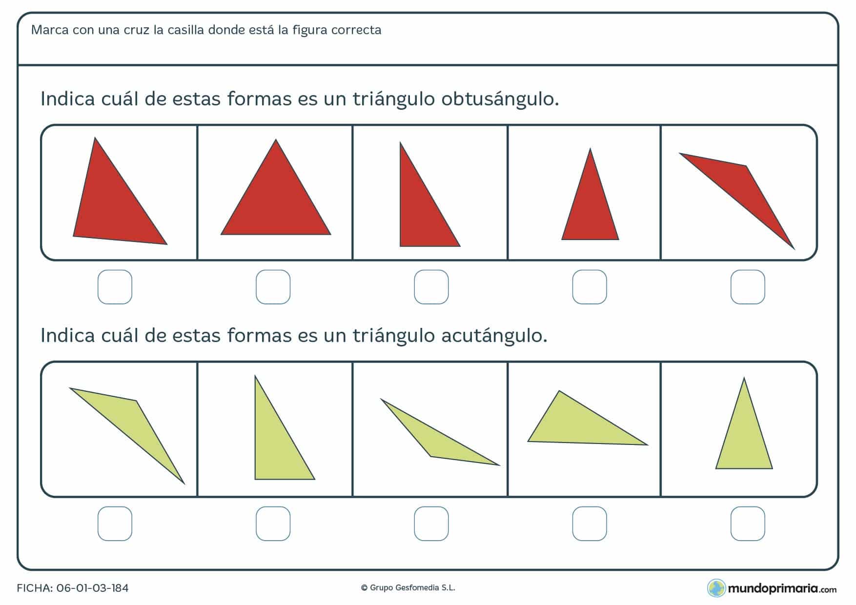 Ficha de hacer una cruz en la opción correcta para primaria