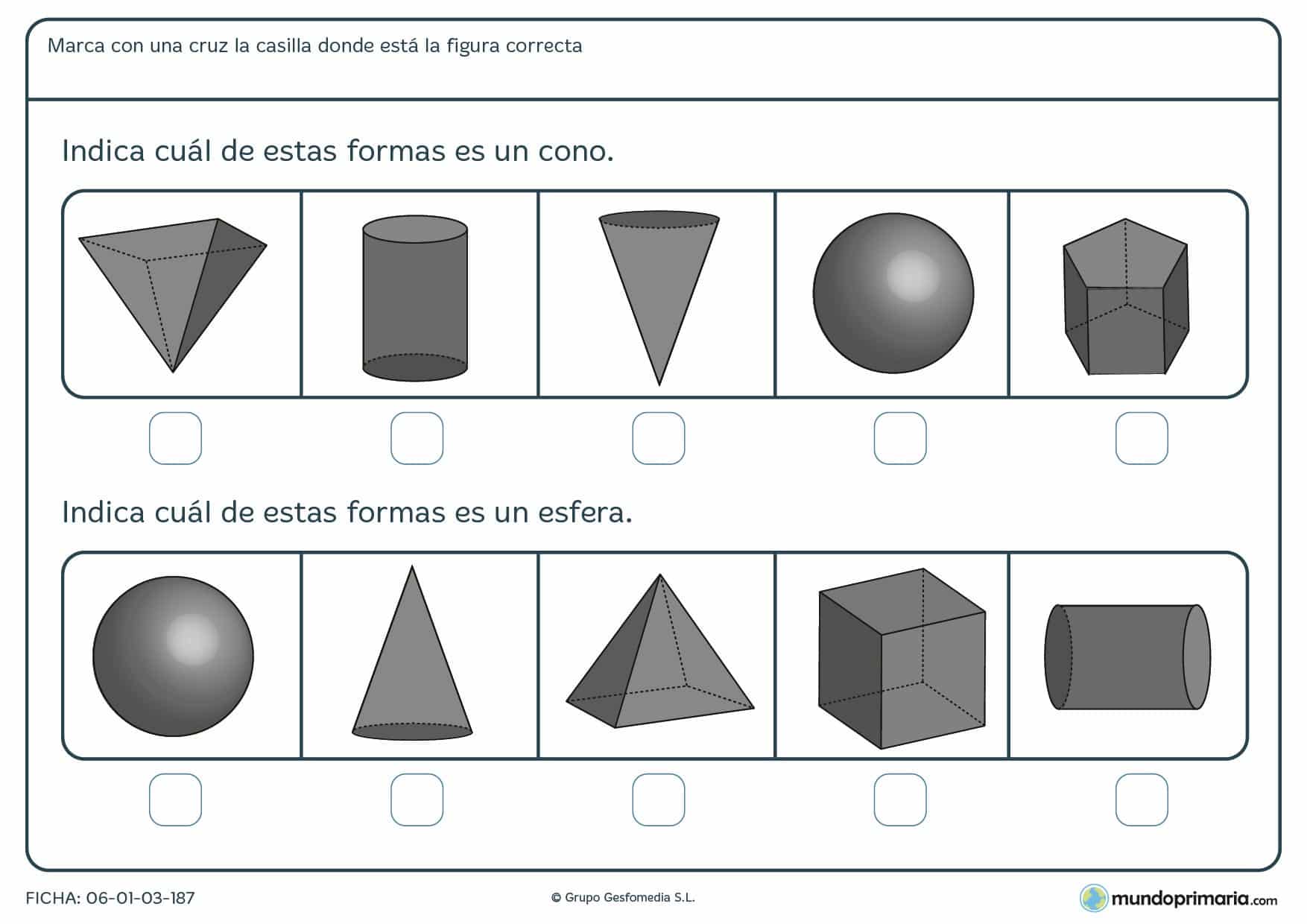 Ficha de indicar la solución correcta sobre formas para primaria