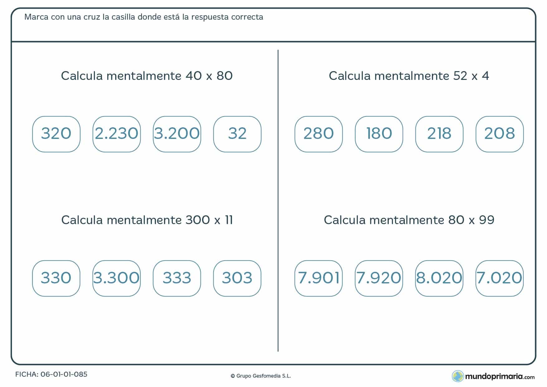 Multiplicaciones para que las resuelvan niños de cuarto de primaria