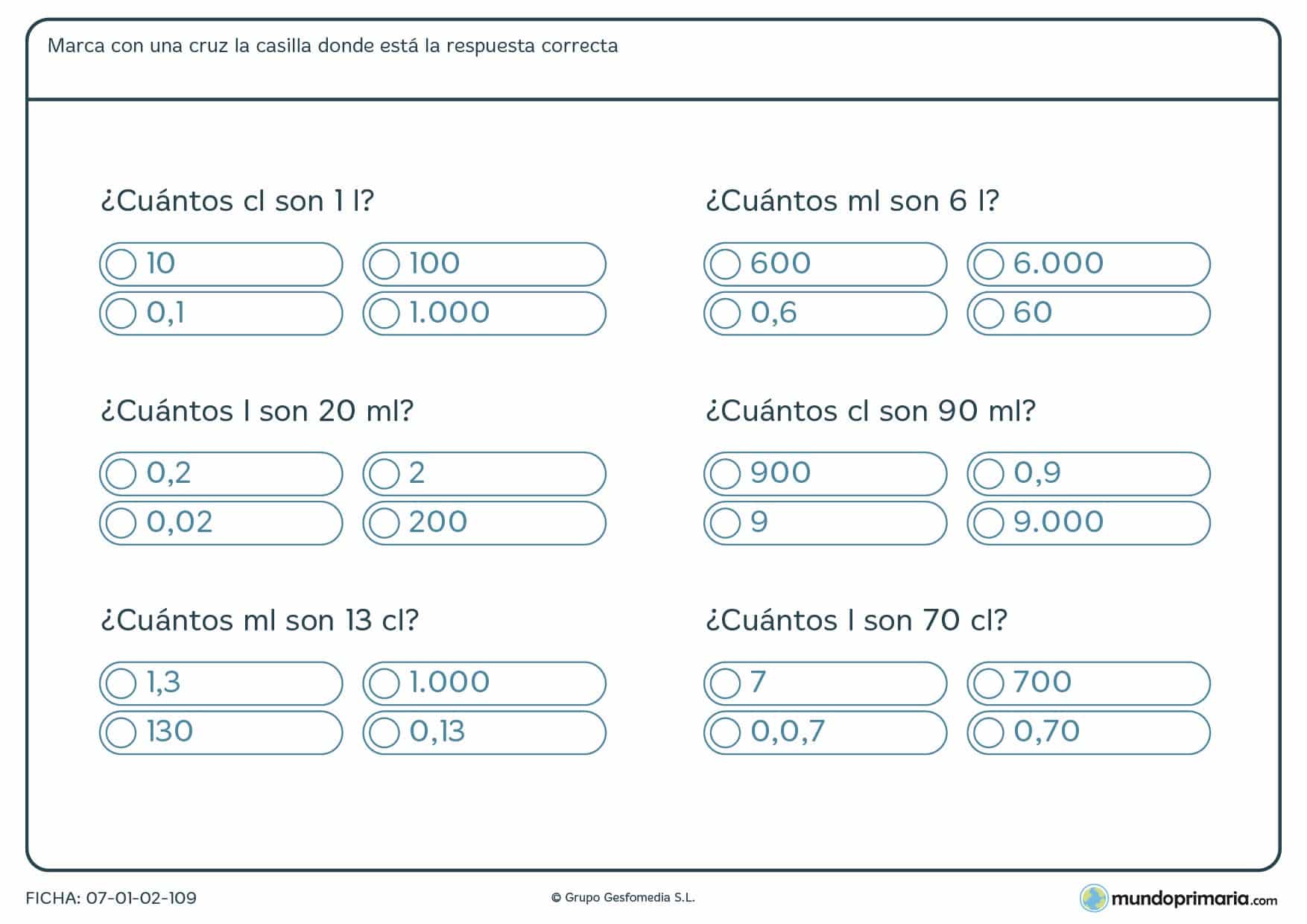 Ficha de equivalencias entre magnitudes para niños de 5º de Primaria