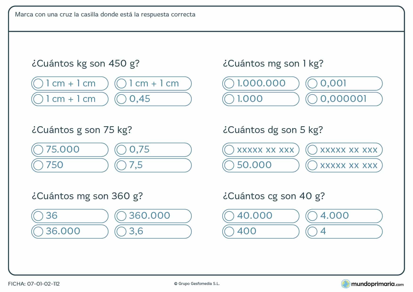 Ficha de pasar magnitudes semejantes para 5º de Primaria