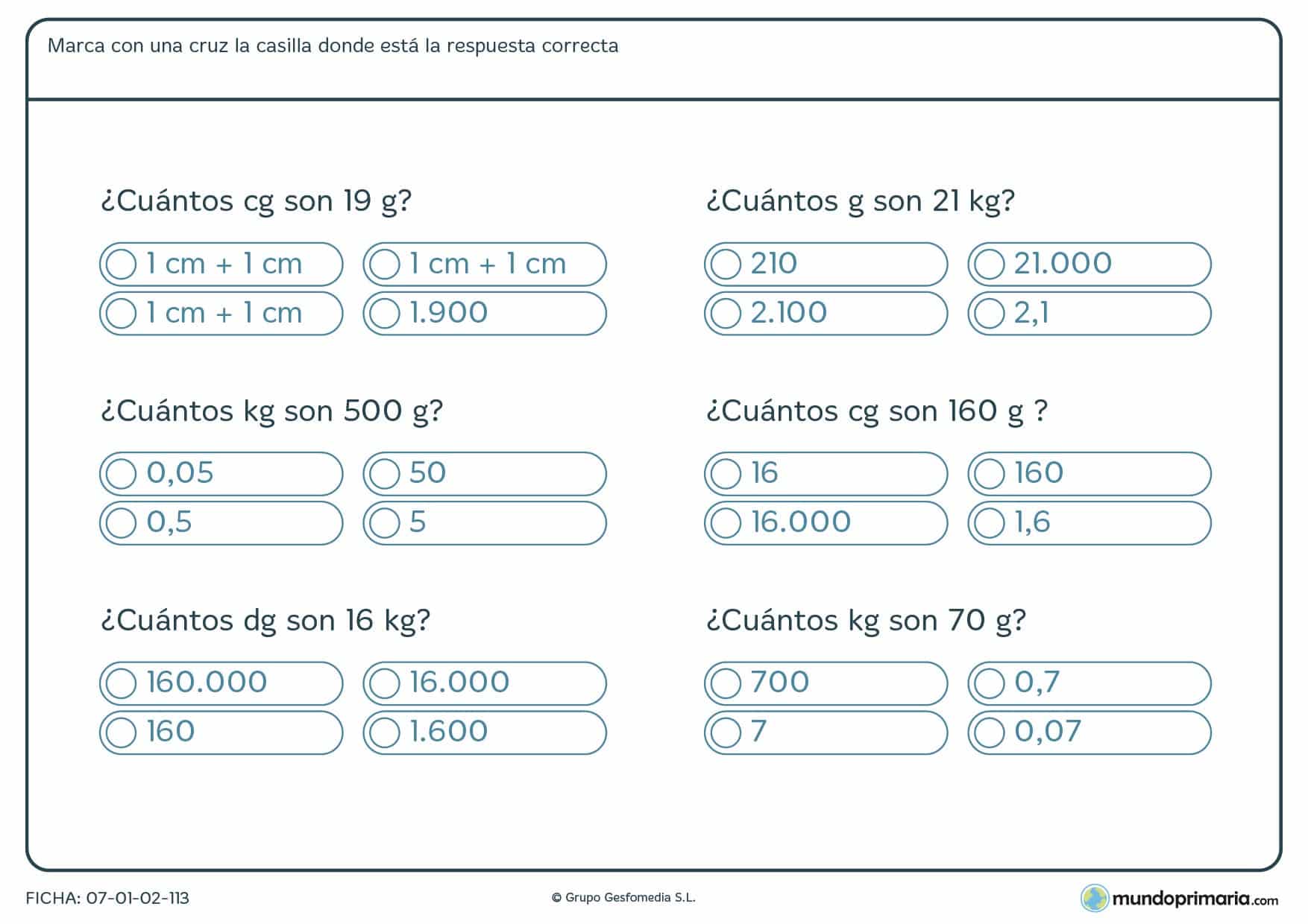 Ficha de magnitudes de peso y sus cambios para niños de Primaria