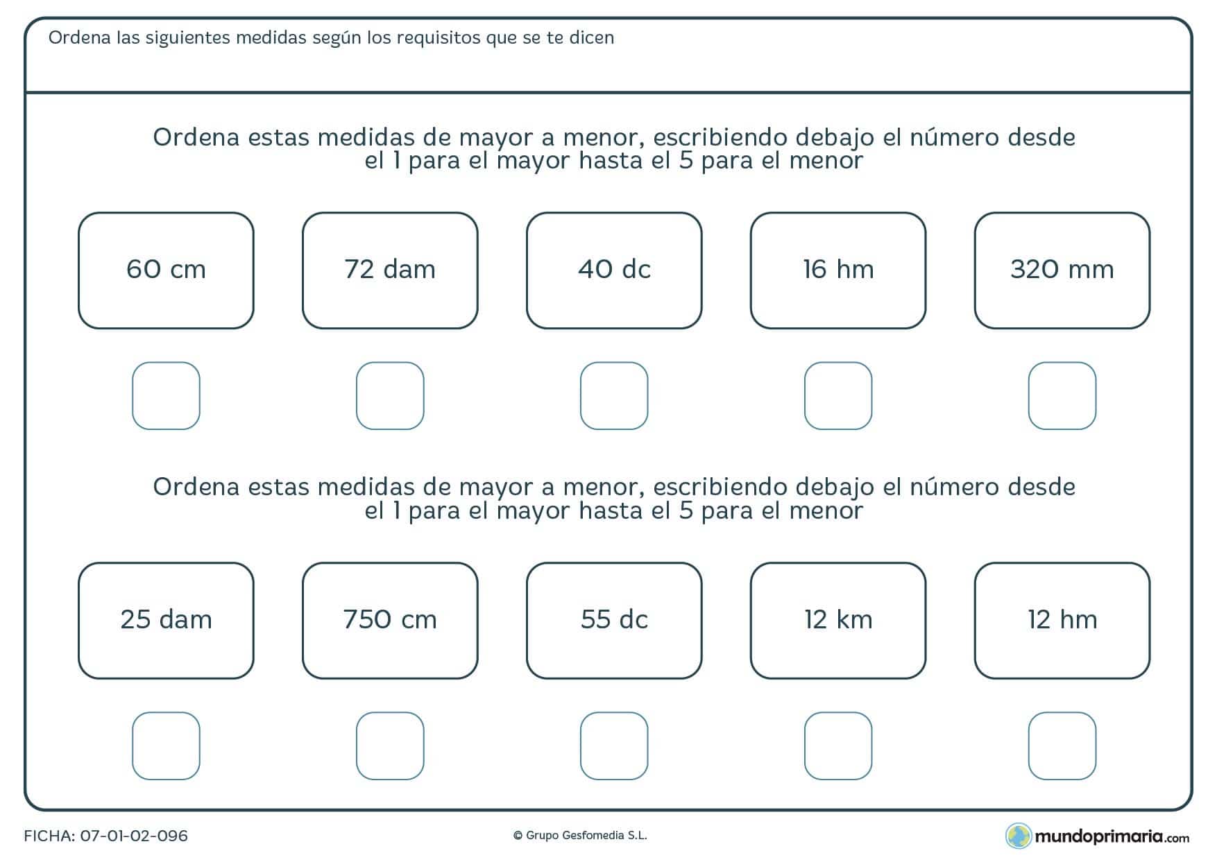 Ficha de números naturales expresados en medidas de longitud