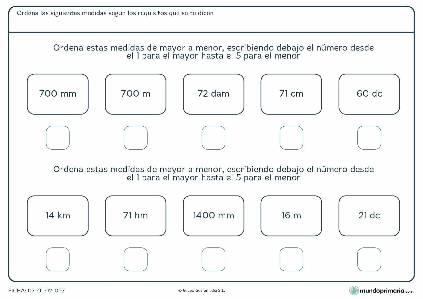 Ficha para 5º curso de Primaria de longitudes y distancias
