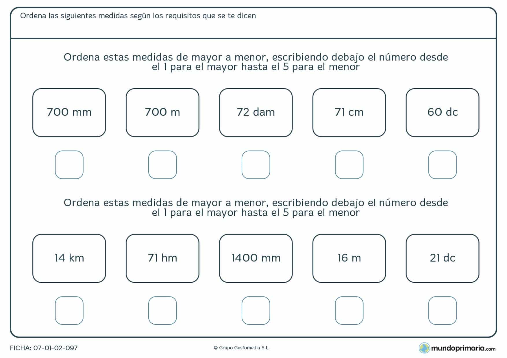 Ficha para 5º curso de Primaria de longitudes y distancias