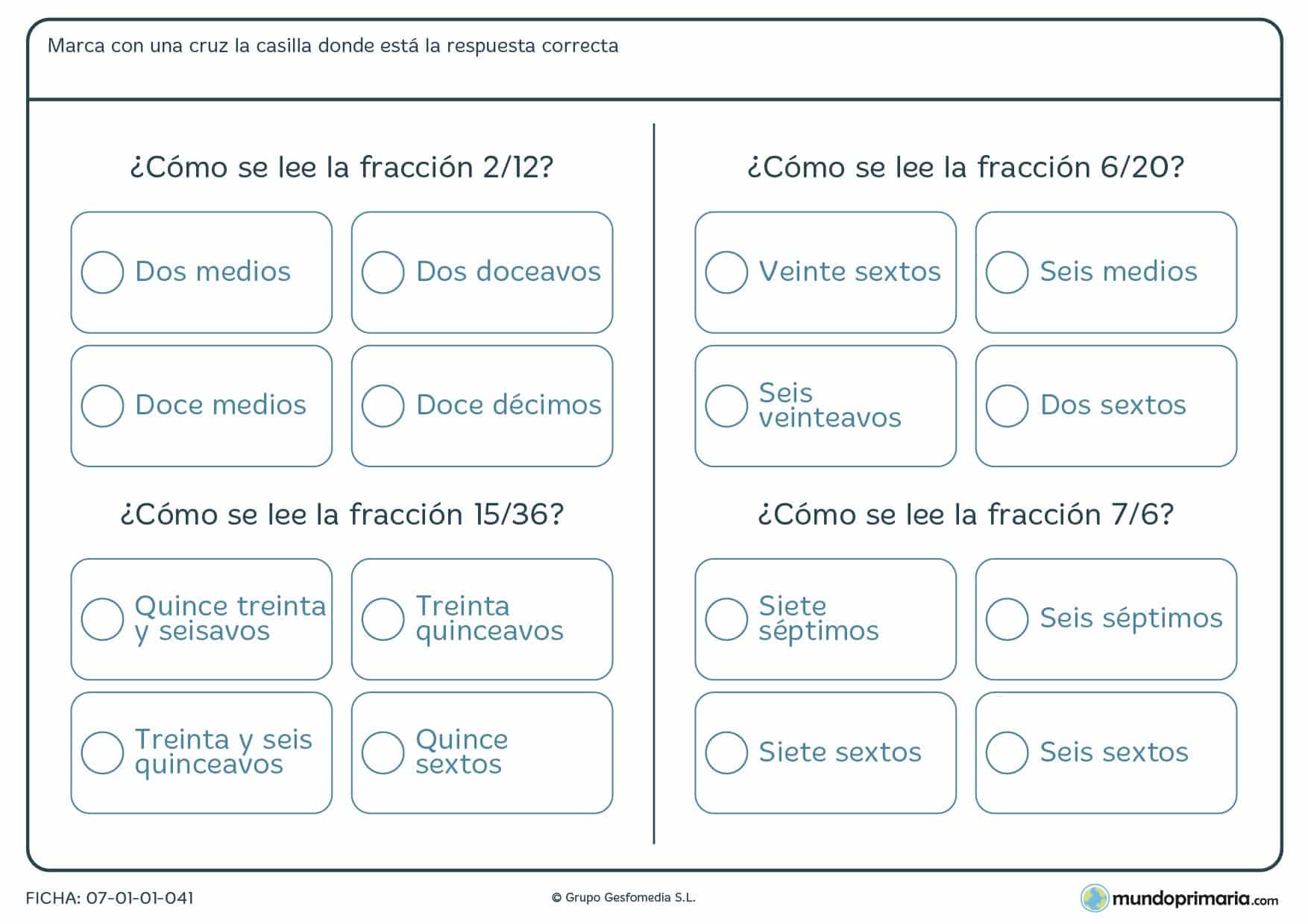 ¿Cómo se lee la fracción? Responde a esta ficha para Primaria