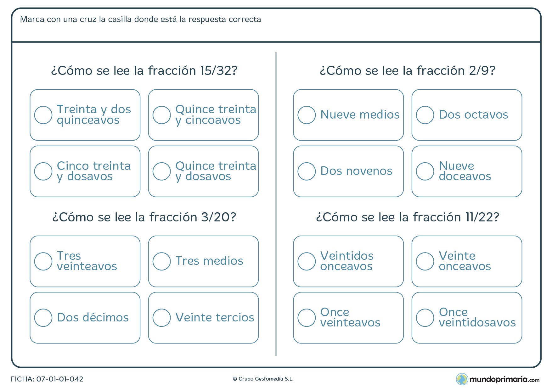 De entre las respuestas di como se lee la fracción para 5º de Primaria