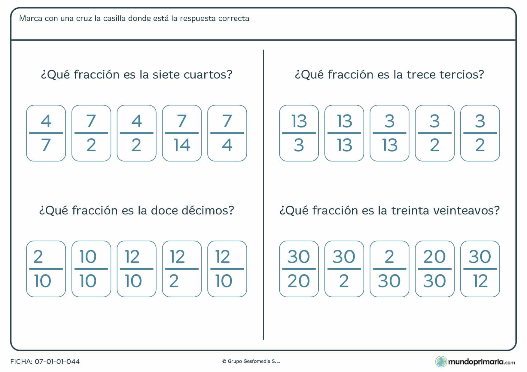 Ficha de buscar la fracción como respuesta para niños de Primaria