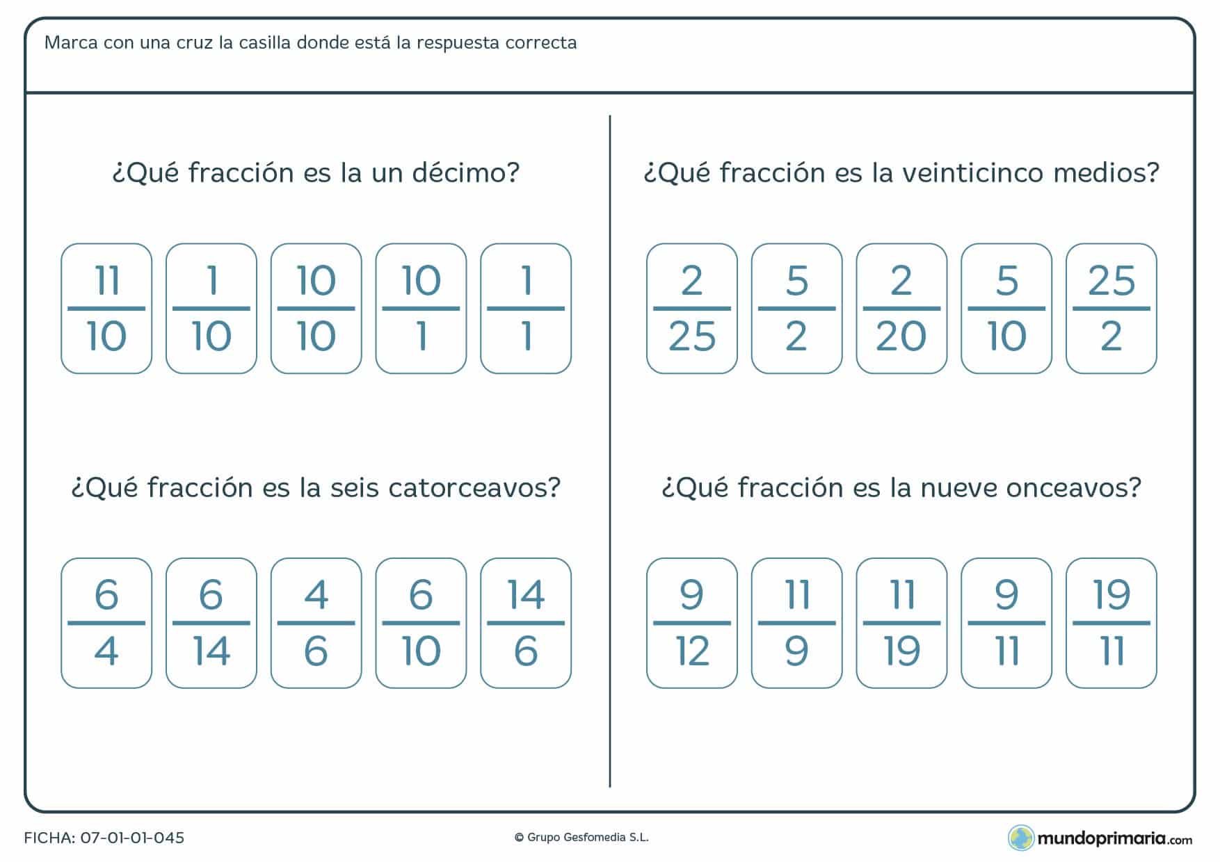 Responde a las preguntas sobre fracciones de esta ficha para 5º curso