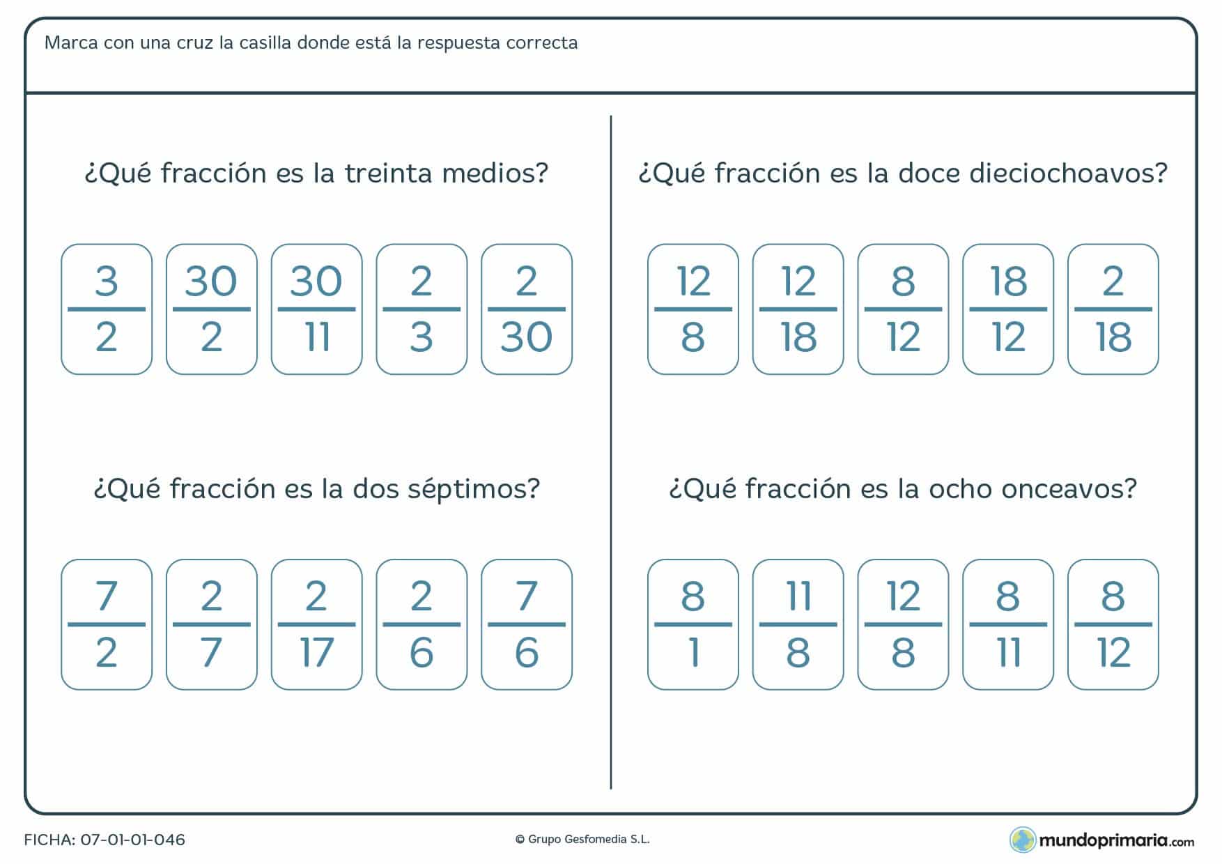Ficha sobre porciones en fracción niños de Primaria de 5º curso