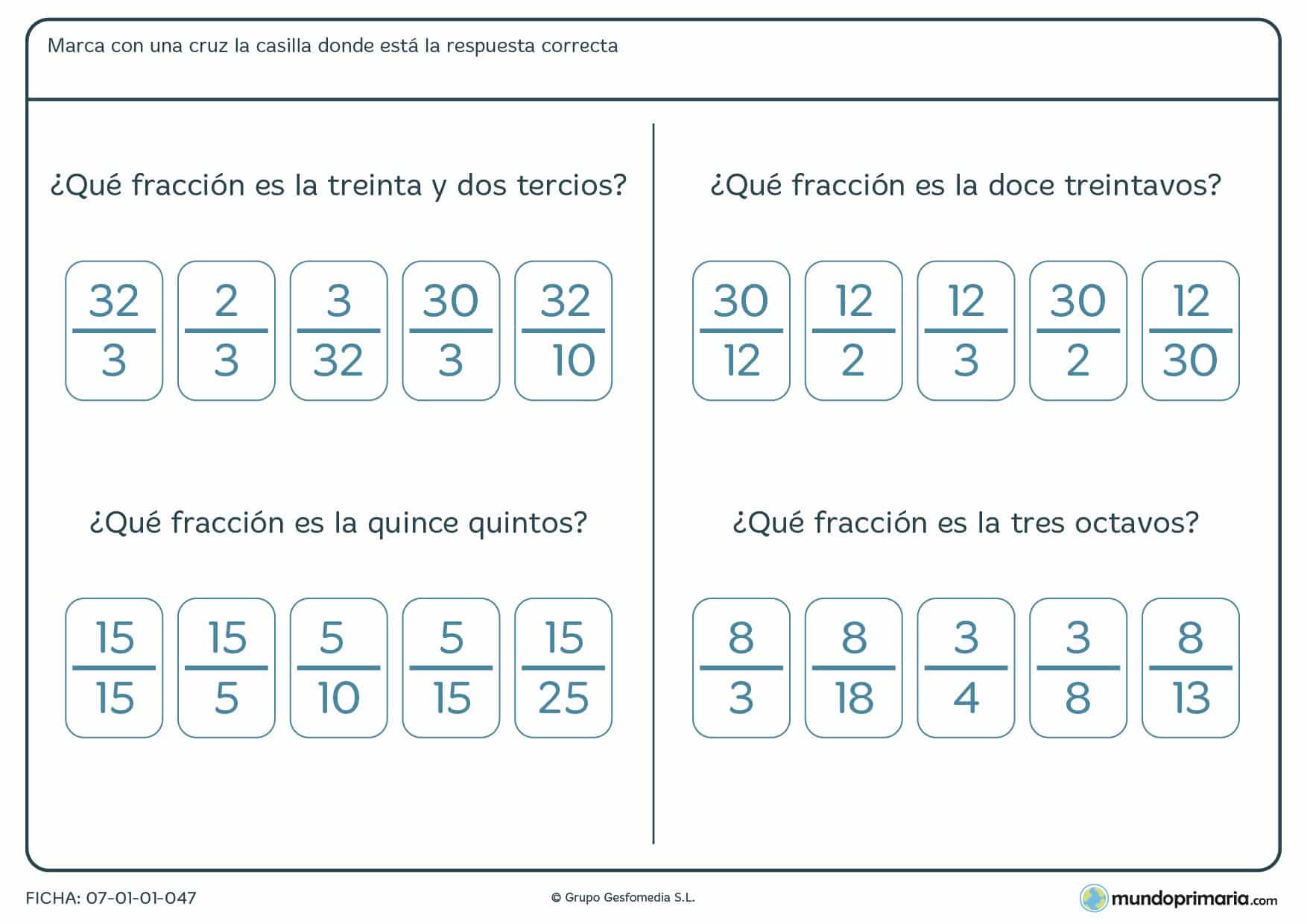 Ficha de averiguar el quebrado para niños que estudien en Primaria