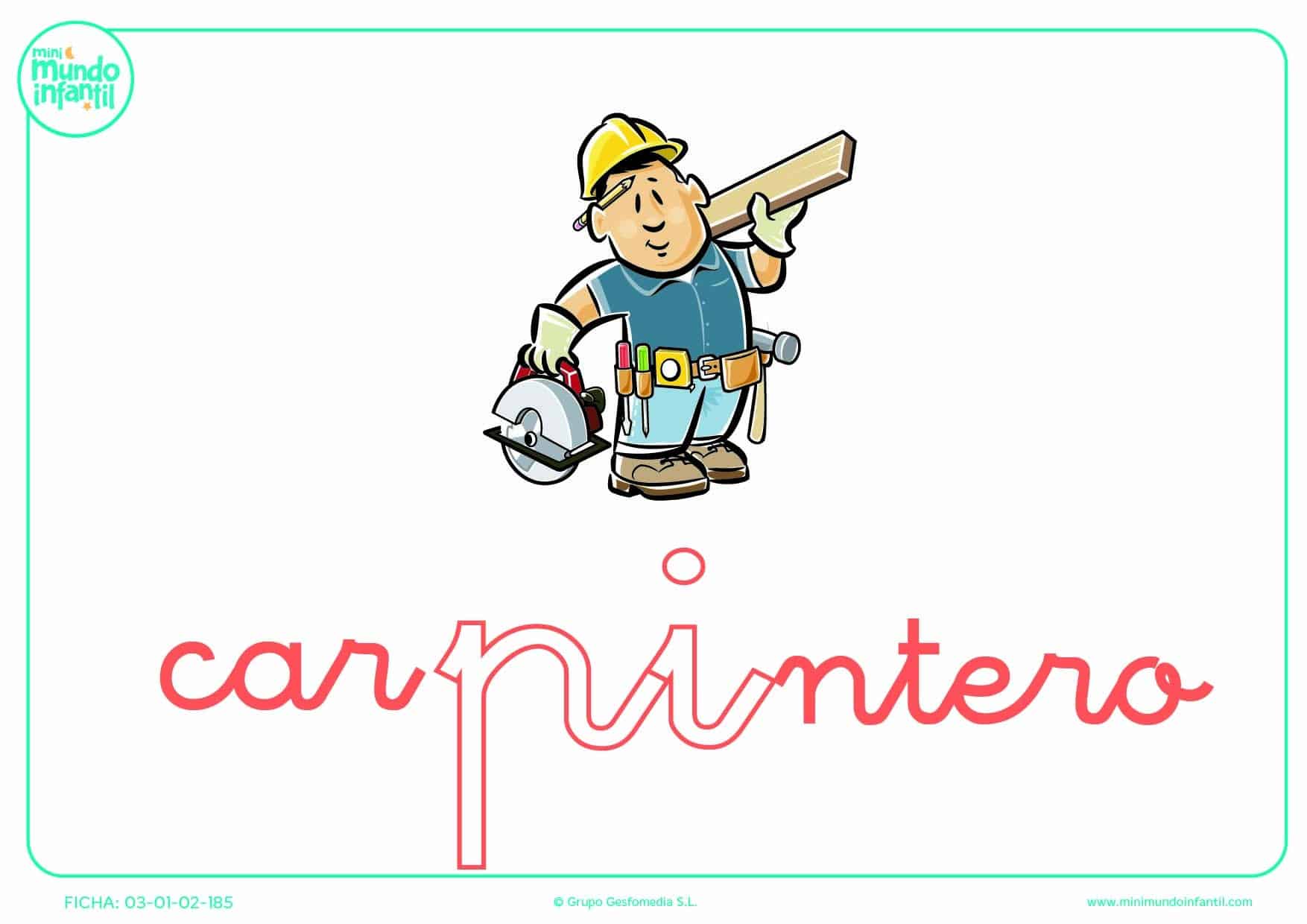 Pintar la sílaba PI de carpintero en minúsculas