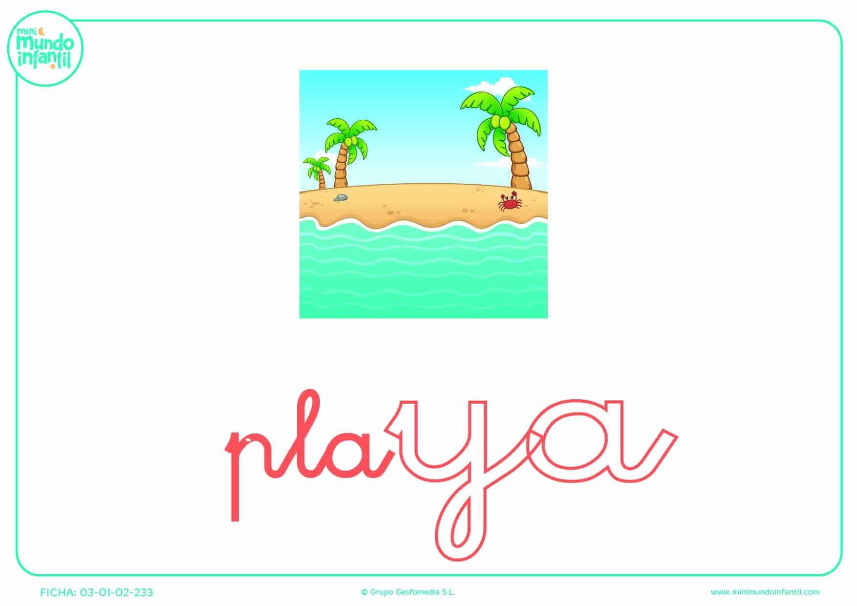 Pintar la sílaba YA de playa en minúsculas