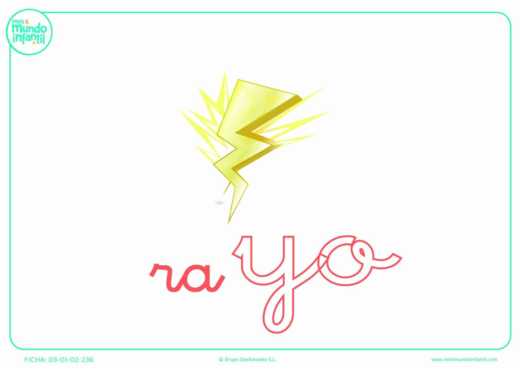 Poner color a la sílaba YO de rayo en minúsculas